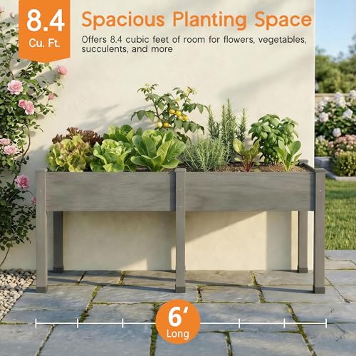 72"x24"x30" Raised Garden Bed with Legs (Gray / 72×24×30 In -Regular)