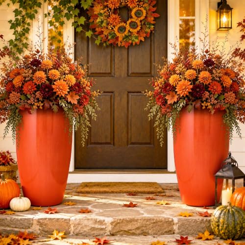 Autodaya 24" Faux Ceramic Large Planters for Outdoor Plants (24"-gradient Orange & Black)