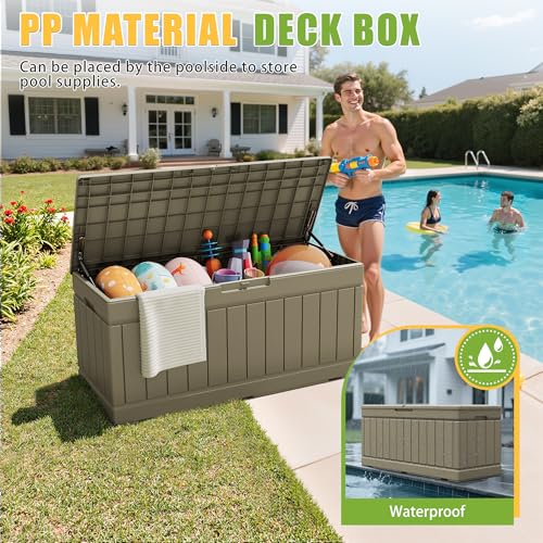 Outdoor Storage Box 82 Gallon Storage Bin with Lid for Patio Furniture (Coffee / 82 Gallon)