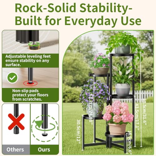 Tall Plant Stand Indoor Outdoor (BlackDisk / 5-tiers)