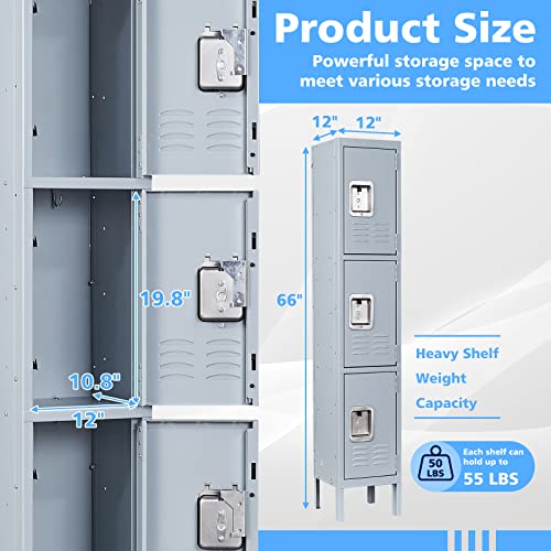 Metal Storage Locker (3 Door-Small / Grey)