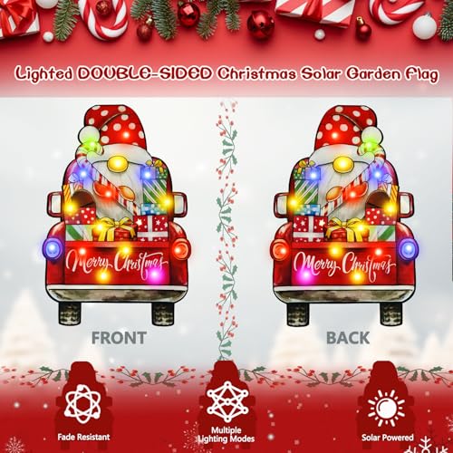 28x40 Solar Christmas Dwarf Garden Flag (Dwarf-Colorful-28x40 / 28×40inch)
