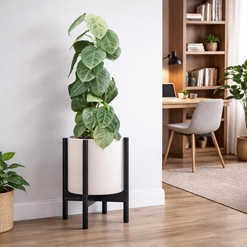 Plastic Pot with Ebony Wood Stand (Oatmeal Pot + Ebony Stand / 10 Inch)