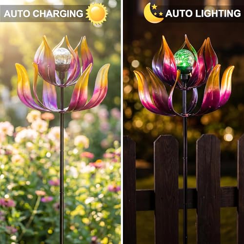 Solar Wind Spinners Outdoor for Yard and Garden (Lotus Flower)