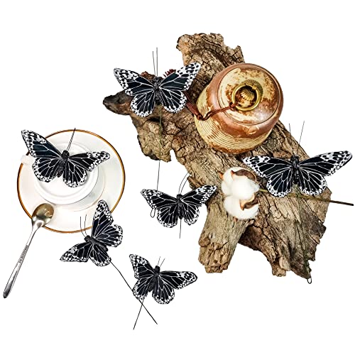 Feather Butterfly Decoration Set of 12 pcs Black Butterflies Party Decorations Halloween Decoration Home Decoration (12 Count)