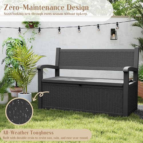80 Gallon Outdoor Storage Bench Lockable Deck Box Outdoor Storage Box Waterproof for Patio (Black Pattern / 80 Gallon)