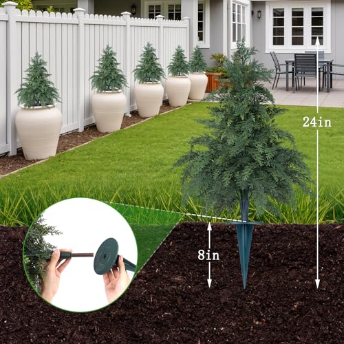 2 Pack Artificial 24" Cypress Topiary Trees with Ground Spike (Cypress)