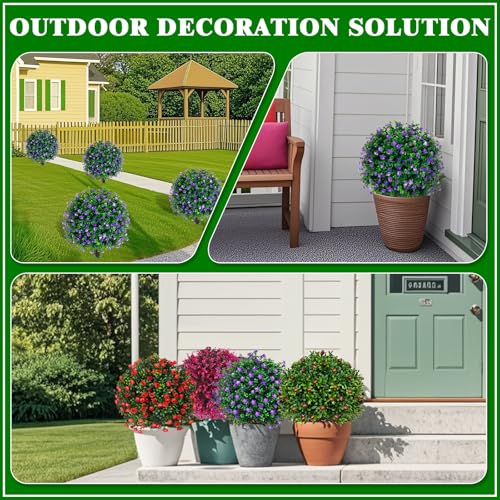 2 Pack Artificial Boxwood Topiary Tree with Flower for Outdoor (Purple Flower)