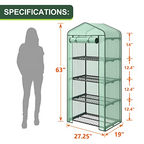 4 Tier Mini Greenhouse Indoor Outdoor with PE Cover and Roll