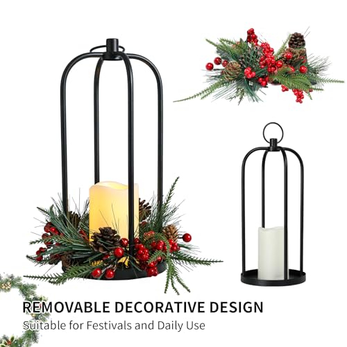 14 Inch Metal Christmas Lanterns Set of 2 with LED Flameless Candles