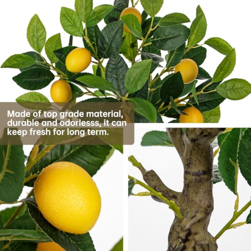 2Ft Fake Lemon Tree Artificial Lemons Tree in Pot Artificial Potted Plants (Big Lemon/White)
