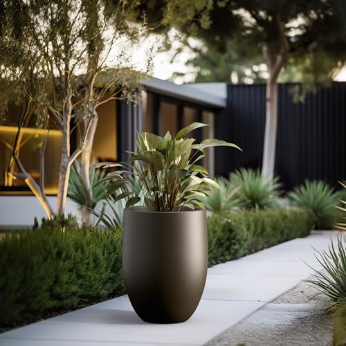 Large Round Bullet Dark BRN Concrete Planter 21.7" Tall
