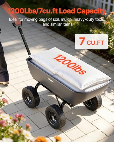 7 Cu.Ft 1200LBS Poly Garden Cart Dump Wagon (Darkgrey)