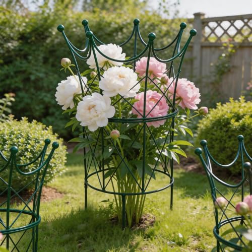 22.9" Peony Cage Sturdy Metal Plant Support for Peonies & Dahlias (Green / 22.9"x18.5")