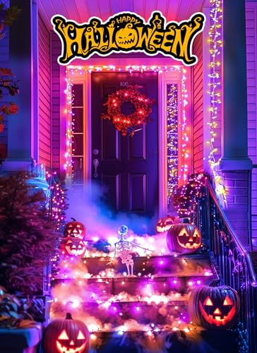 240 LED Solar Halloween Lights Outdoor Waterproof IP65 (Orange & Purple / 19.6Ft)