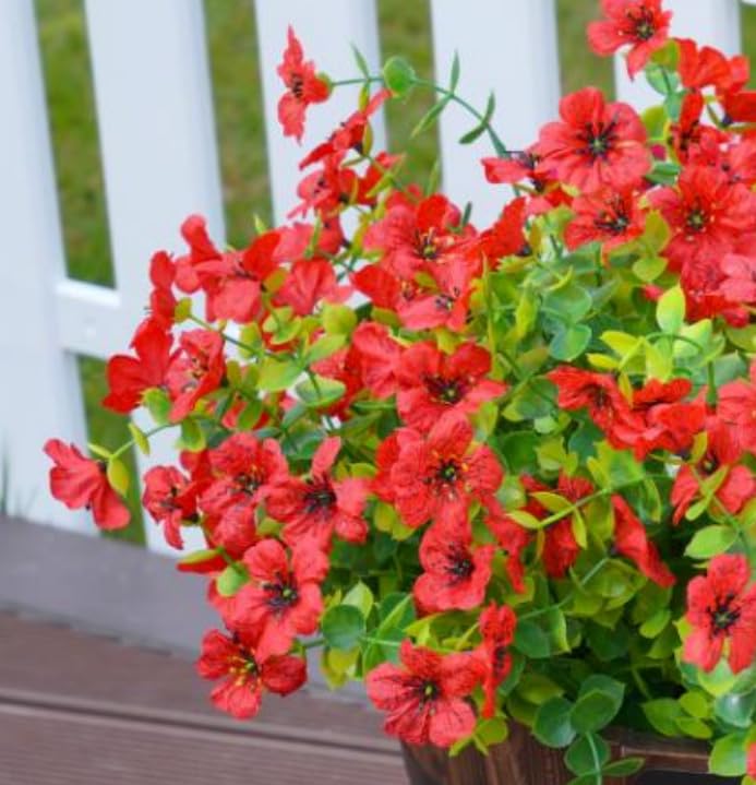 Artificial Flowers for Outdoor Indoor Garden Home Decoration (Red)