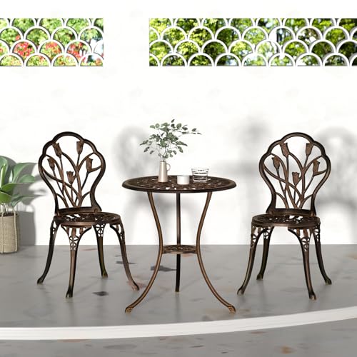 Outdoor Bistro Table and Chairs Set of 2 (Tulip / Bronze)