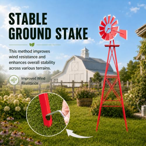 8FT Windmill for Yard Garden Decoration (Red)