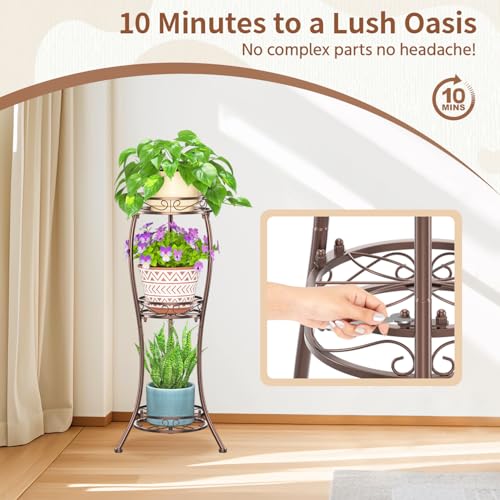 3 Tiers Metal Corner Plant Flower Stand Tall Indoor Outdoor (Classic Bronze / 3 Tier)