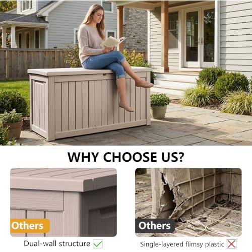 280 Gallon Outdoor Storage Box Waterproof Lockable Resin Deck Box Large (Grey / 280 Gallon)