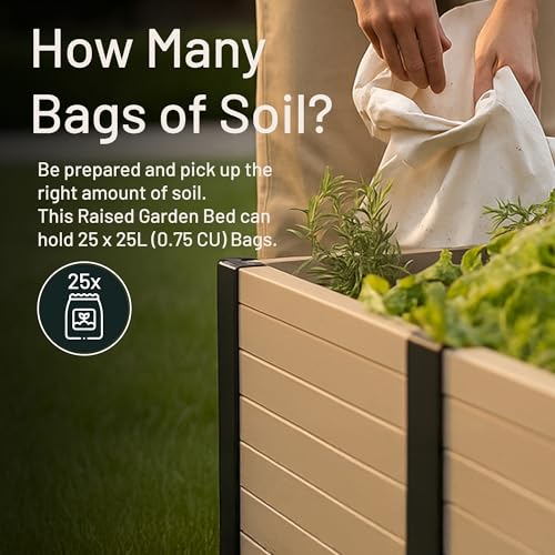 48-Inch x 48-Inch Raised Garden Bed with Tool-Free Connect System and Crafted from Recycled Materials, for Patios or Decks, Khaki (Khaki / Garden Bed)