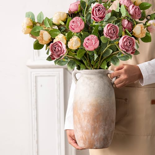 Ceramic Flower Vase 12 inch Farmhouse Rustic Vase Decorative Pottery Terracotta Tall Vases for Home Decor Table Mantle Fireplace Living Room Bathroom Wedding Centerpiece (L-aged Terra)
