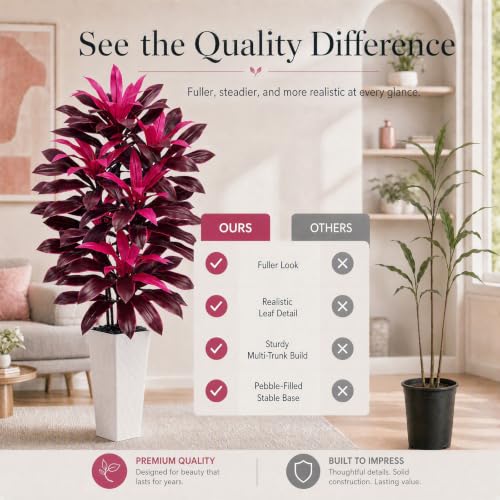 Artificial Dracaena Tree (Magenta – White Pot / 6FT)