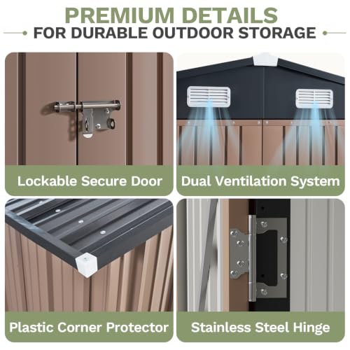 10x12 FT Outdoor Storage Shed with Lockable Double Doors (Brown / 10'x12')