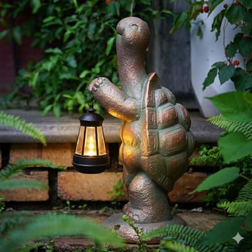 17 Inch Solar Turtle Garden Statue with LED Lantern Outdoor Decor (17in Solar Turtle)