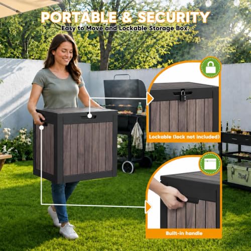 35 Gallon Outdoor Storage Box Waterproof Deck Box for Patio (Driftwood / 35 Gallon)