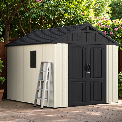 8x10FT Plastic Outdoor Storage Shed with Floor (Beige / 8x10)
