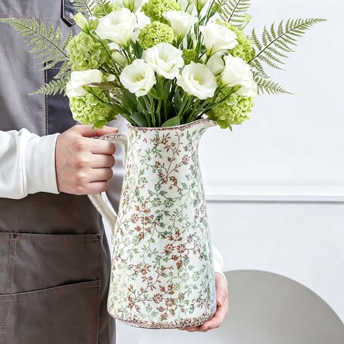 Decorative Pitcher Vase (03-green and Beige-12.2 Inch)