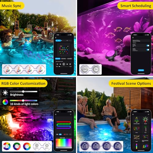 Pond Lights LED Underwater 16M Colors with App and Remote 8 Pack (Set of 8)