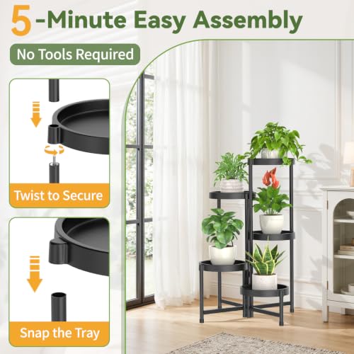 5 Tiered Plant Stand Indoor with Grow Lights (Natural Black with Light / 5 Tier)