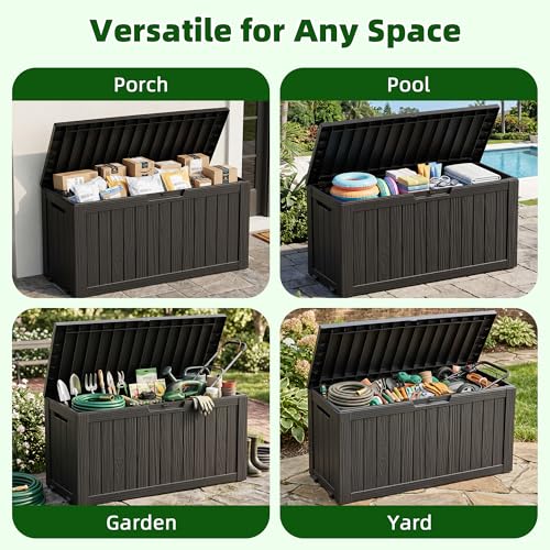 145Gal Outdoor Storage Box Deck Boxes Waterproof & UV Resistant w (Black / 145 Gallon)