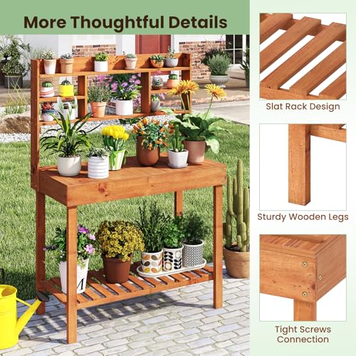 Wooden Potting Bench Table (Brown / 40" x 18" x 60")