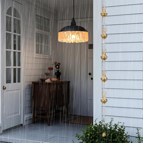 10.2ft Rain Chains for Outside Gutters (Brass-Buddha)