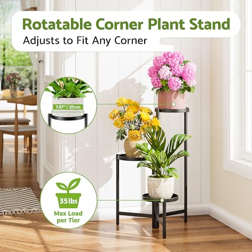 3 Tier Large Plant Stand Indoor with 7.9 Inch Wide Tray (BlackDisk / 3-tiers)