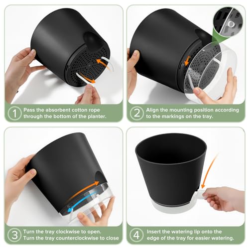 2026 Upgraded Self Watering Plant Pots with Drainage Hole (7-black-upgraded / 7+6.5+6+5.5+5+4 inch)