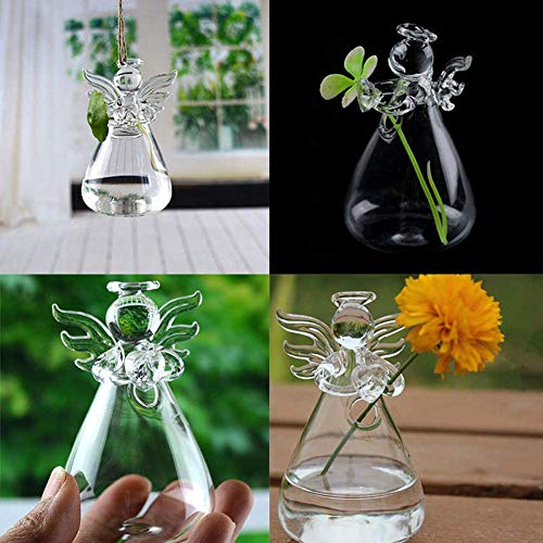 Pack of 5 Angel Design Glass Vases Clear Flower Plant Terrarium Container Hanging Vase Wedding Decor Garden Ornaments Hanging Planter (5 Count)
