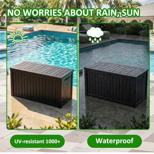 250Gal Large Outdoor Storage Box Waterproof Lockable Deck Boxes (Black / 250 Gallon)