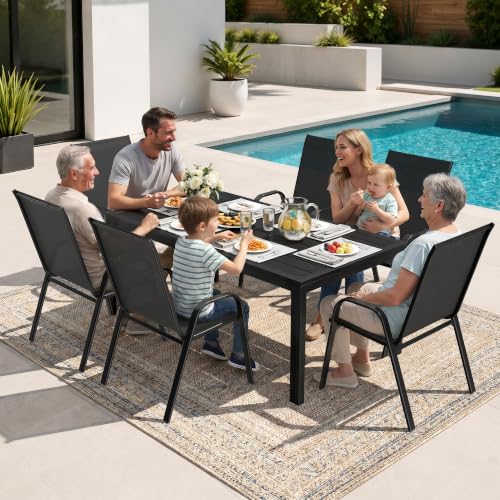 7 Piece Patio Dining Set (Black / 7 PCS)