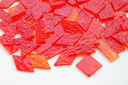 Large Textured Glass Mosaic Tiles (Fire Red)