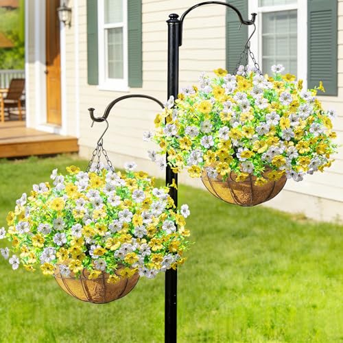 2 Set Artfiticial Hanging Flowers with Basket & Foam Outdoor (Yellow White / 2 Pcs)