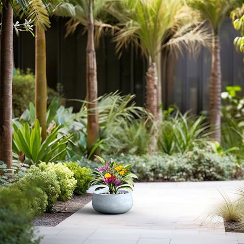 Small Round Bowl Blue Gray Concrete Planter 11.8" Dia (Slate Gray / 11.8"w)