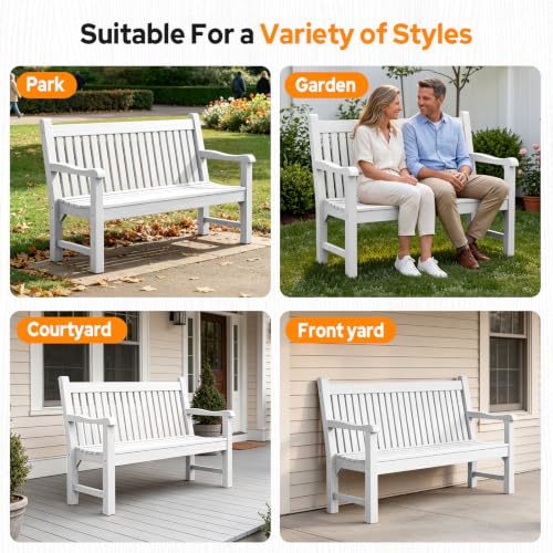 2 Person Outdoor Bench with 700 Lbs Weight Capacity (White)