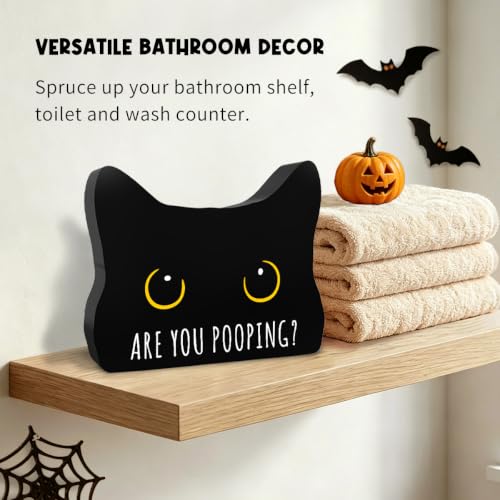 Black Cat Halloween Bathroom Decor Sign