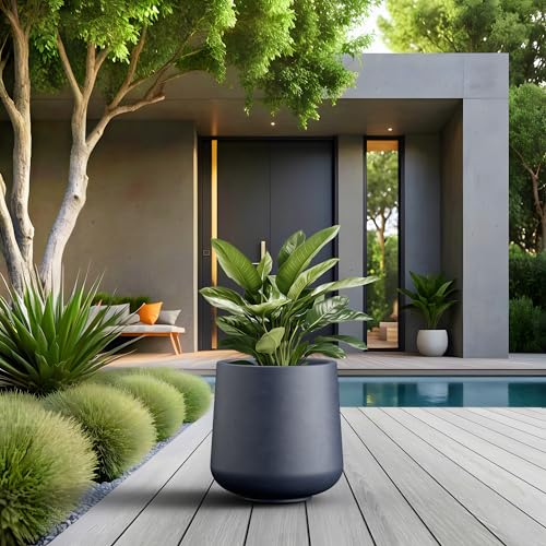 Accent Round Curved Charcoal Concrete Planter 13" Dia (Charcoal / 11.6" D)