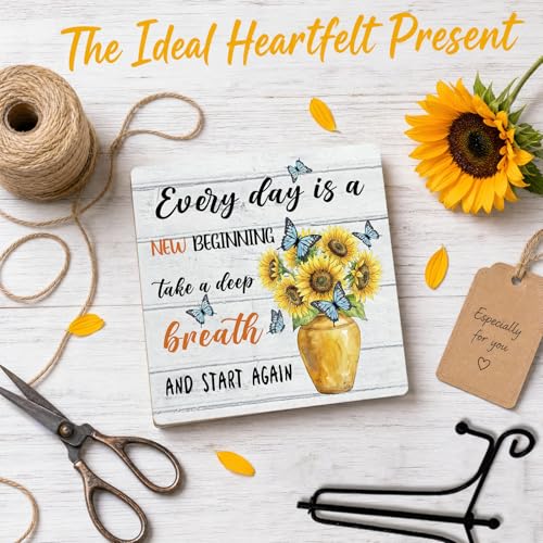 Everyday Is A New Beginning Wooden Sign (Retro Sunflower 4)
