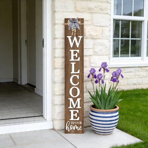 Vertical Wood Welcome Sign 47.2x7.8 Inch Farmhouse Rustic Decor for Front Porch (Natural / 7.8" x 47.2" / Welcome To Our Home)